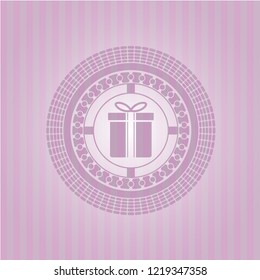 gift box icon inside pink emblem