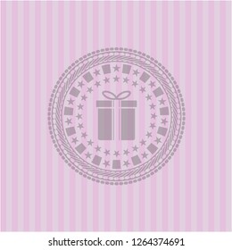gift box icon inside pink emblem. Vintage.