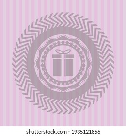 icono de caja de regalo dentro del emblema rosa. Retro. Diseño elegante. 
