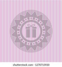 gift box icon inside realistic pink emblem