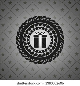 gift box icon inside realistic dark emblem