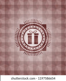 gift box icon inside red badge with geometric background. Seamless.