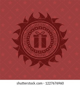gift box icon inside red emblem. Retro