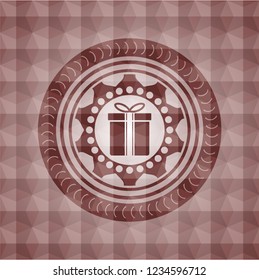 gift box icon inside red badge with geometric background. Seamless.