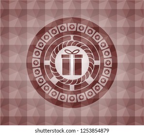 gift box icon inside red badge with geometric background. Seamless.