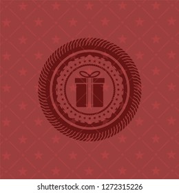 gift box icon inside red emblem. Retro
