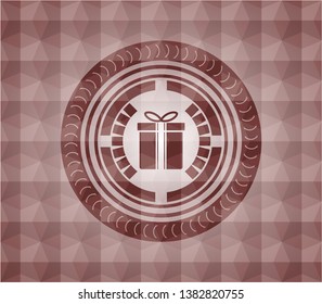 gift box icon inside red badge with geometric pattern background. Seamless.
