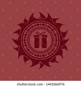 gift box icon inside red emblem. Vintage.