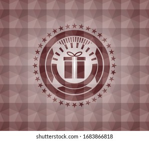 gift box icon inside red badge with geometric background. Seamless.