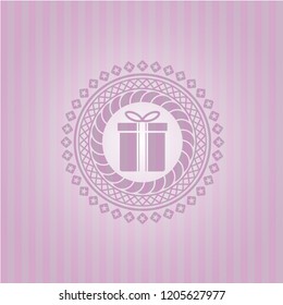 gift box icon inside retro pink emblem