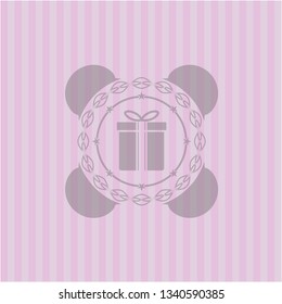 gift box icon inside retro pink emblem