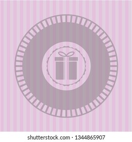 gift box icon inside retro pink emblem