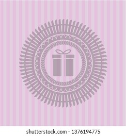 gift box icon inside retro style pink emblem