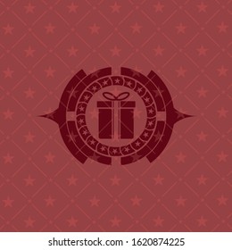 gift box icon inside retro red emblem