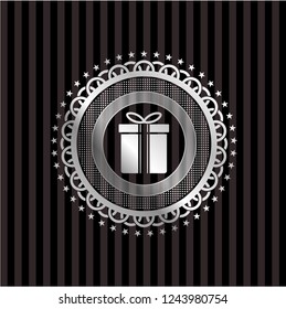 gift box icon inside silver badge