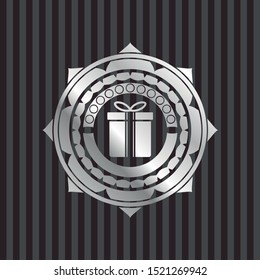 gift box icon inside silver emblem