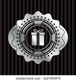 gift box icon inside silver emblem