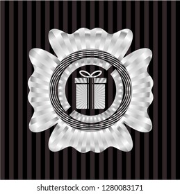 gift box icon inside silvery badge or emblem