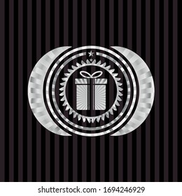 gift box icon inside silvery badge