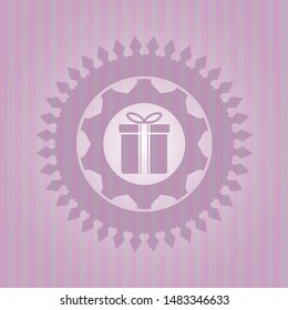 gift box icon inside vintage pink emblem