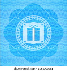 gift box icon inside water wave representation emblem.