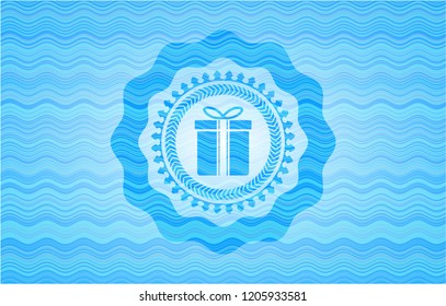 gift box icon inside water concept style badge.