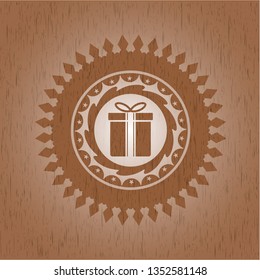 gift box icon inside wood emblem. Retro