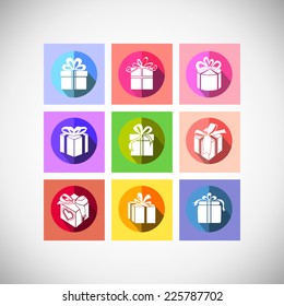 Gift  box  icon. Interface mobile applications. Happy New Year and Merry Christmas. Happy Birthday