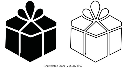 Gift box icon isolated elements. Christmas gift icon . Gift and Surprise.  Box Tied with Ribbon, vector illustration on white background eps 10. Gift box icon.