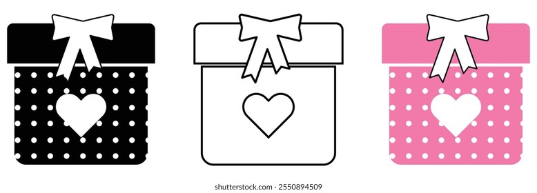 Gift box icon isolated elements. Christmas gift icon . Gift and Surprise.  Box Tied with Ribbon, vector illustration on white background eps 10. Gift box icon.
