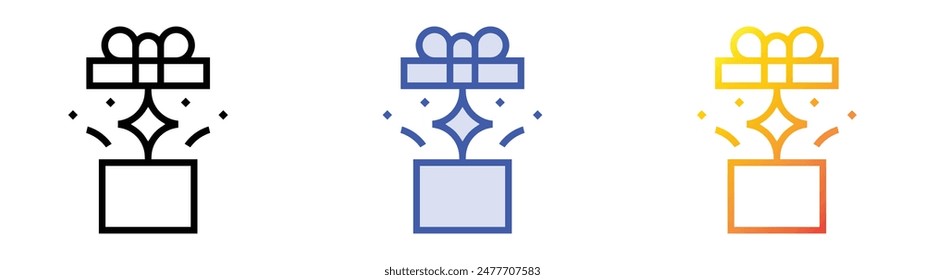 gift box icon. Linear, Blue Fill and Gradient Style Design Isolated On White Background