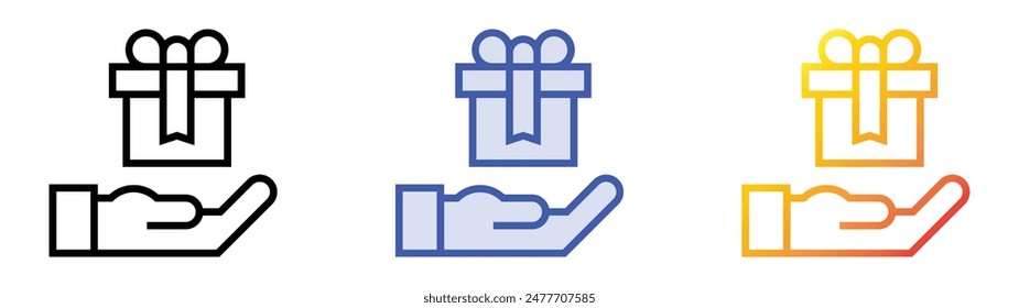 gift box icon. Linear, Blue Fill and Gradient Style Design Isolated On White Background