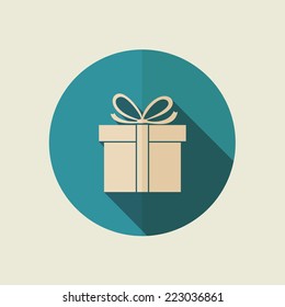 Gift box icon with long shadow. Vector illustration, flat design, EPS 10.