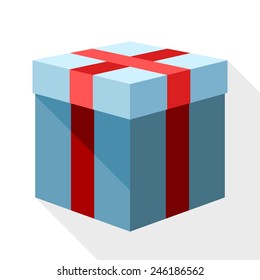 Gift box icon with and long shadow on white background