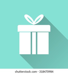 Gift Box  icon with long shadow on green background, flat design. Vector illustration.