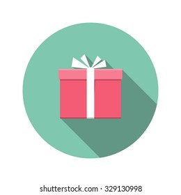 Gift box icon with long shadow, flat style. layout template for web and mobile applications. vector
