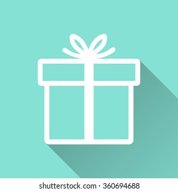 Gift Box  icon with long shadow, flat design. Vector illustration.