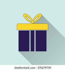 Gift Box  icon with long shadow, flat design. Vector illustration.
