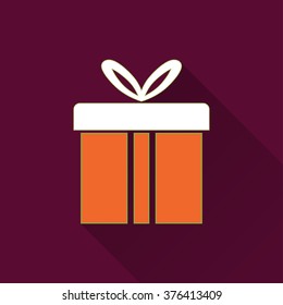Gift Box  icon with long shadow, flat design. Vector illustration.