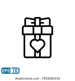 gift box icon with love illustration in line style isolated on white background. sign symbol for valentine's day. EPS 10