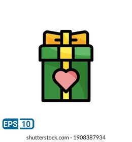 gift box icon with love illustration in filled line style isolated on white background. sign symbol for valentine's day. EPS 10