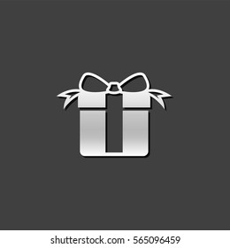 Gift box icon in metallic grey color style. Present birthday Christmas holiday