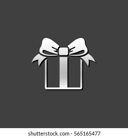 Gift box icon in metallic grey color style. Present birthday Christmas holiday
