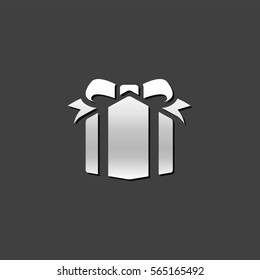 Gift box icon in metallic grey color style. Present birthday Christmas holiday