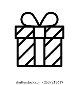 Gift Box Icon in Minimalist Black and White Line Art Style