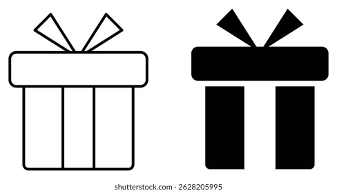 Gift Box Icon – Minimalist Present with Ribbon and Sparkles