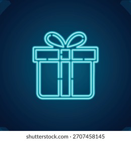 Gift box icon neon glow vector illustration, neon gift box icon vector illustration