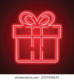 Gift box icon neon glow vector illustration, neon gift box icon vector illustration