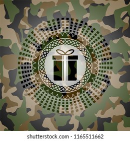 gift box icon on camouflage pattern