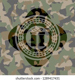 gift box icon on camouflaged texture